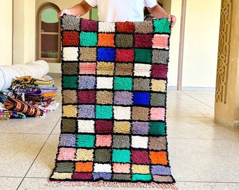 VINTAGE RUG, Handmade Moroccan Runner, checkerboard Berber Wool Rug, Sahara Tribal Carpet, Checkered Rug, Tapis Marocain, Teppich marokko