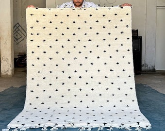 Moroccan rug Hand knotted - 6x5 Beni ourain rug - Polka dot Black and White rug - Wool Berber rug - Genuine lamb wool - Ivory Morocco rug