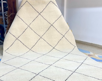 Authentic Geometric Beni Ourain Moroccan Rugs | 10x6.6FT Black and White Handwoven Berber Carpets from the Atlas Mountains