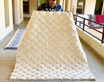 HAND TUFTED RUG, Gorgeous Beni Ourain Rug, Checkered Moroccan Rug, Wool Beni Rug, Handmade Shag Rug, High-Quality Wool White Rug, Custom Rug