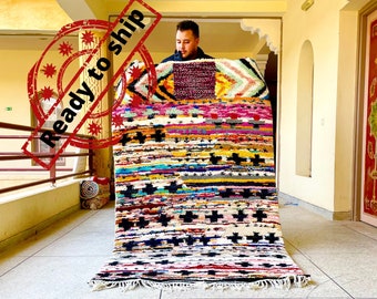UNIQUE MOROCCAN RUG, Beni Ourain Rug - Scandinavian Aqua multi color Rug - Geometric Wool Carpet- Handmade Wool Rug, Berber Rug