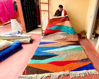 COLORFUL RUG, Handmade Berber Carpet, Shaggy Moroccan Beni Ourain Rug, Unique Multicolor Wool Rug, Custom Rug for Living Room or Bedroom