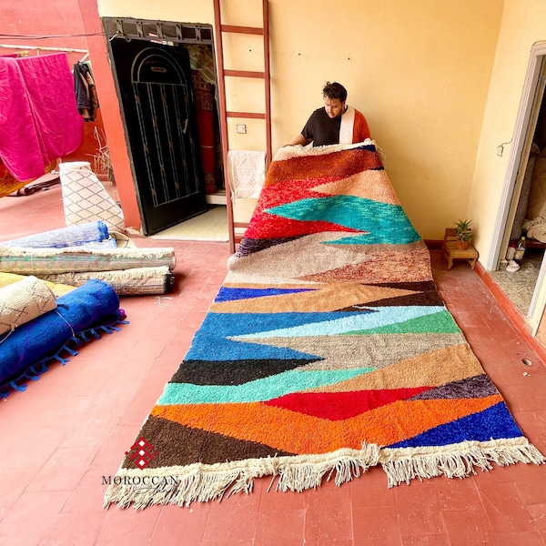 STUNNING BENIOURAIN RUG, Handmade Rug, Moroccan Rug, Blue and Orange Rug, Berber Rug, Abstract Rug, Handwoven Rug, Area Rug, wool Rug