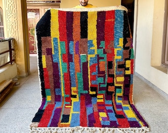 Moroccan Rug – Multicolor Abstract Beni Ourain Wool Carpet – Custom Berber Handmade Area Rug for Vibrant Bohemian Home Decor