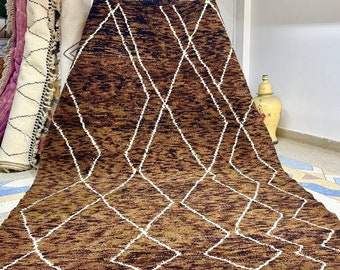 Geometric Brown and White Moroccan Rug 9.6x6.4FT, Wool Handmade Beni Ourain Wool Area Rug, Soft and Bohemian Décor for Living Room, Bedroom