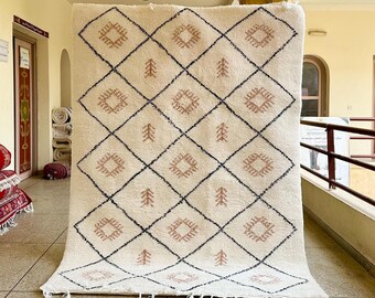 Shag Moroccan rug, Shag Beni Ourain Rug, Hand Knotted Berber Rug, Wool Area Rug, White and Black Morrocan Rug, Shag Rugs for Living Room