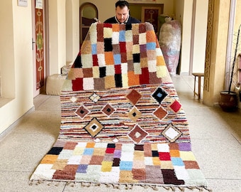 Bohemian Rug - Multicolor Abstract Moroccan Beni Ourain Wool Carpet - Handmade Area Rug for Living Room or Bedroom