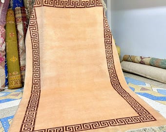 Moroccan Rug - Brown Beni Ourain Bordered Wool Carpet - Custom Handwoven Area Rug for Bohemian Living Room or Bedroom