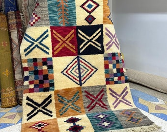 Colorful Handwoven Moroccan Rug, 6.5x4.5FT Beni Ourain Wool Carpet, Modern Multicolor Berber Rug, Home Decor Floor, Authentic Artisan Craft