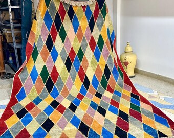 Hand-Knotted Checkered Beni Ourain Rug – 10.3 x 6.5ft Moroccan Wool Carpet | Modern Checkerboard Design | Artisan-Crafted Boujaad Wool Rug.