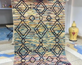 Chic Beni Ourain Rug | 5.6x3.8 FT Handmade Moroccan Berber Carpet | Abstract Colorful Area Rug | High-Quality Teppich