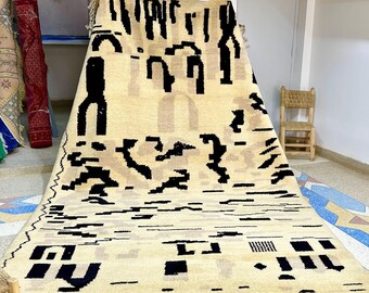 HANDMADE STRIPED RUG, Moroccan Design, Black & Ivory Berber Rug, Authentic Beni Ourain Area Rug, Decorative Floor Covering.