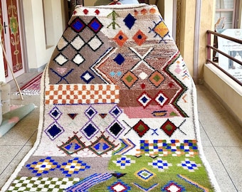 Bohemian Rug - Multicolor Abstract Moroccan Beni Ourain Wool Carpet - Handmade Area Rug for Living Room or Bedroom