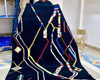 Fabulous Boujaad Rug, 7.8x5.5FT Moroccan Black and Colorful Rug, Handmade Rug, Sheep Wool Rug, Berber Carpet, Moroccan Rug, Handwoven Rug