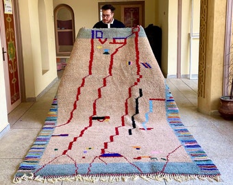 Cozy Beni Ourain Rug, Handmade Moroccan Wool Carpet, Abstract Berber Rug, Handwoven Sheep Wool Area Rug, Azilal Bohemian Housewarming Gift