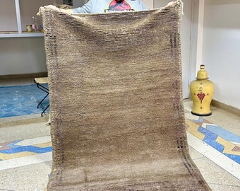 Brown Vintage Handmade Wool Boujaad Area Rug, Soft Vintage Rug, Authentic Handwoven Rug, Moroccan area rug, 4.2x6.6 Moroccan Rug