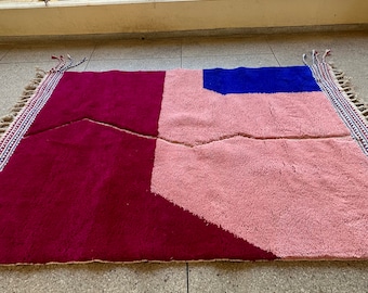 Custom Beni ourain Rug - Pink & Blue Moroccan Wool Rug, Abstract Berber Area Rug