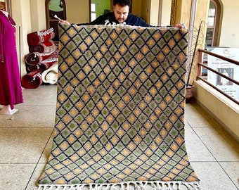Authentic Moroccan Rug, Brown and Black Geometric Beni Ourain Rug, Custom Checkered Rug, Area Wool Morrocan Carpet for Bohemian Living Room