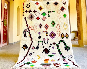 Beni Ourain Rug, Black and White Abstract Moroccan Rug, Berber Handmade Carpet, Handwoven Wool Rug, Area Living Room Rug for Boho Home Decor