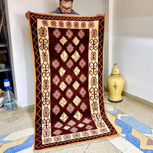 Blue Moroccan Rug for Living Room - 6.7x3.7 FT Handmade Wool Beni Ourain Carpet | Bohemian Blue Berber Area Rug