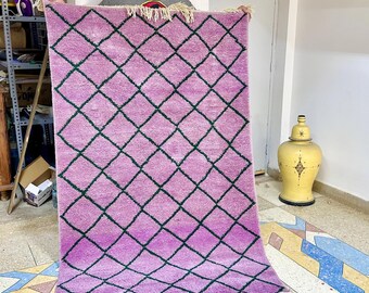 Berber Moroccan Rug - 6.4x3.9FT Handmade Purple and Black Geometric Carpet, Authentic Moroccan Berber Rug for Unique Home Décor,Bohemian Rug