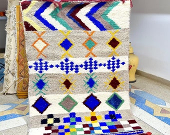 Moroccan Rug - Multicolor Abstract Beni Ourain Wool Carpet - Handmade Bohemian Area Rug for Living Room