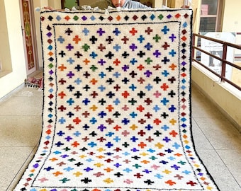 MRIRT WOOL RUG 8x5.6, Brown & Black Moroccan Rug, Hand Knotted Beni Mrirt Rug, High Quality Abstract Design, Cozy Chic Area Carpet.