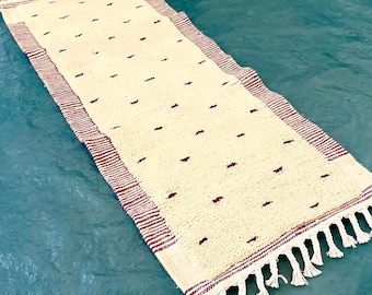 Moroccan Runner - Pink and White Dotted Beni Ourain Wool Carpet - Handmade Hallway Rug for Scandinavian Home Decor