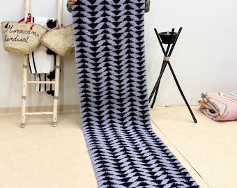 Moroccan Runner Rug - Custom Blue Wool Beni ourain Hallway Rug - Handmade Area Runner Carpet