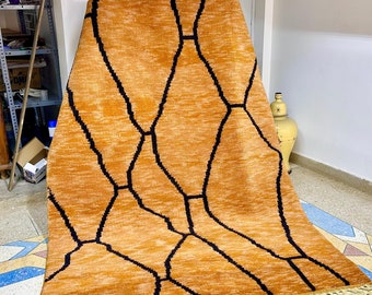 Moroccan Rug - Orange and Black Geometric Beni Ourain Wool Carpet - Custom Handwoven Area Rug for Contemporary Living Room or Bedroom