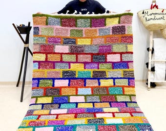 BENI OURAIN RUG, Multicolor Dotted Rug, 7x5FT Moroccan Rug, Handmade Wool Rug, colorful Background Area Rug, Contemporary Berber Carpet.