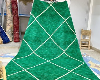 Moroccan Beniourain Geometric Rug - Green Tribal Area Rug - 9.6x5.9FT Woven Rug - Wool Area Rug - Sheep Wool Rug - Dining Room Decor