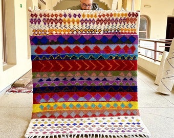 AZILAL RUG 6.5x4.8, Beni Ourain Moroccan Rug, Handmade Wool Rug, Colorful Area Rug, Geometric Colored Floor Rug, multicolor Boujaad rug.
