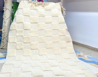 Checkered Moroccan rug - 8.4x5.8FT Beni ourain rug - Checkerboard Handmade rug - Wool Morocco rug - off white rug - Berber rug- Bohemian rug