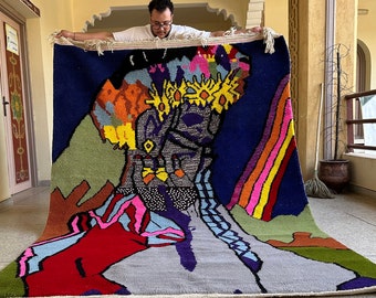 MOROCCAN RUG, bohemian Beni Ourain Rug, Artisan Made Wool Rug, Striped colorful Rug, Handmade Berber Carpet, Area Rugs.