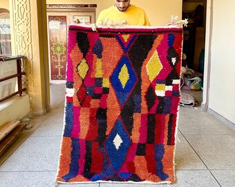 Moroccan Rug – Multicolor Abstract Beni Ourain Rug – Custom Bohemian Wool Carpet for Eclectic Home Style