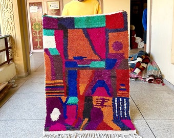 Colorful Moroccan Rug, Multicolor Abstract Beni Ourain Rug, Handwoven Wool Carpet, Custom Boho Area Rug for Vibrant Home Decor