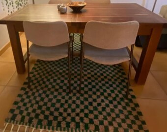 GORGEOUS BENIOURAIN CARPET, Moroccan Rug, Green Checkered rug, Living Room Rug, Boujaad Wool Carpet, Azilal Berber Rug, checkerboard Rug