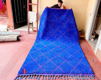 Moroccan rug blue - Berber rug - Custom Moroccan rug - Beni ourain rug - Handmade rug - Plain wool rug - Solid blue rug - Custom made rugs