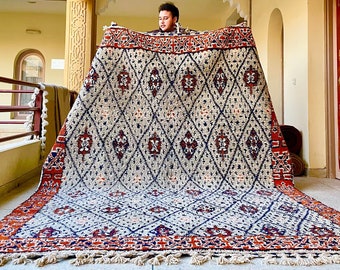 LUXURIOUS CUSTOM RUG, Moroccan Berber Rug, Unique Blue & Gray Rug, Handmade Geometric Carpet, Beni Ourain Wool Rug, Natural Fiber Area Rug.