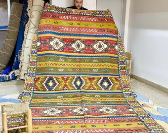 Vintage Moroccan rug - Kilim vintage rug - 9.9x6.2FT rug - Authentic Boujaad Berber rug - Flatweave Rug - Teppich