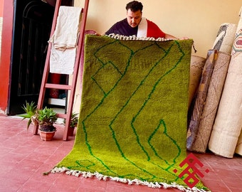 Green Moroccan Wool Rug, Berber Beni Ourain Carpet, Bohemian Area Rug, Handwoven Wool Tribal Rug, Living Room Decor, Handmade Wool Carpet