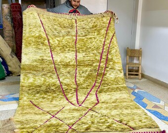 HANDMADE STRIPED RUG, 8.5x5.7 Moroccan Design, Green & Pink Berber Rug, Authentic Beni Ourain Area Rug, Decorative Floor Covering.