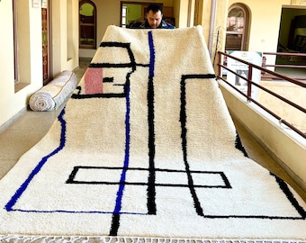 PURE WOOL RUG, Custom Black & White Decor, Handwoven Moroccan Rug, Beni Ourain Berber Carpet, Eye-Catching Striped Area Rug, Home Accent.