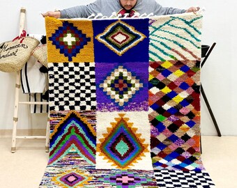 Authentic Beni Ourain Multicolor 6x4 Rug | Moroccan Handmade Bohemian Wool Berber Carpet