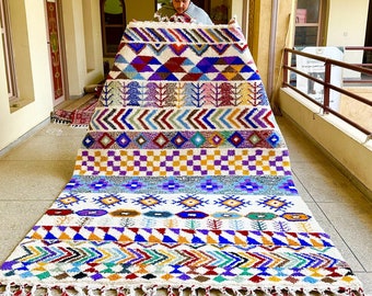 Moroccan Rug - Multicolor Abstract Beni Ourain Wool Carpet - Handmade Custom Area Rug for Bohemian Home Decor