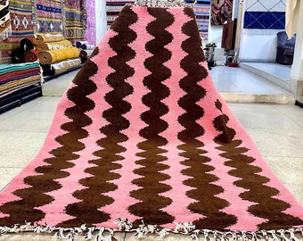 MOROCCAN WOOL RUG, Custom Beni Ourain Rug, Brown & Pink Striped Design, Contemporary Berber Area Rug, Handcrafted Comfort with Style