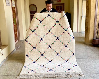CUTE BENIOURAIN RUG, Handmade Wool Rug, Moroccan Rug, White Geometric Wool Rug, Handwoven Rug, Berber Rug, Area Rug, Azilal rug, Boujaad rug