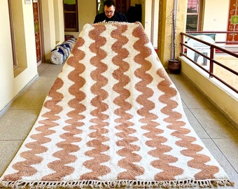 HANDMADE STRIPED RUG, Custom Moroccan Design, Brown & White Berber Rug, Authentic Beni Ourain Area Rug, Decorative Floor Covering.