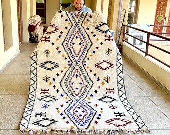 FANTASTIC MOROCCAN Rug, 8.2x5.6 FT Beni Ourain Rug, Off White and Black Rug, Handmade Fluffy Area rug, Genuine Rug, Rug For Bedroom